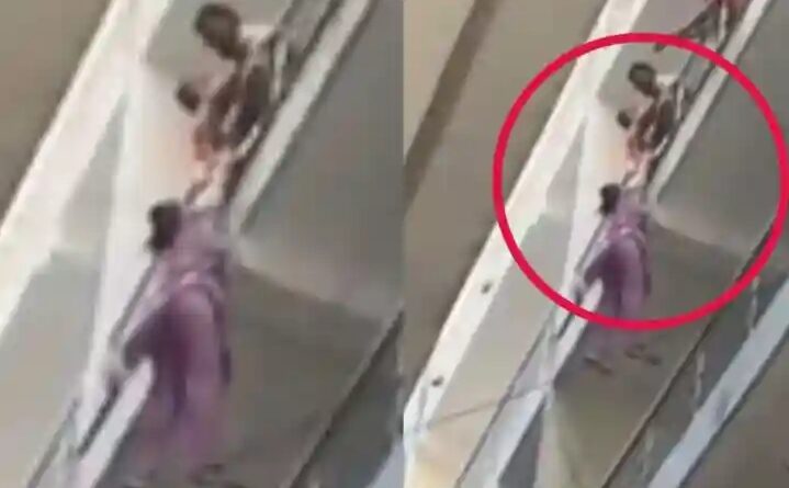 রেলিং থেকে স্ত্রীকে ঝুলিয়ে দিল স্বামী, হাড়হিম করা ভিডিও ভাইরাল